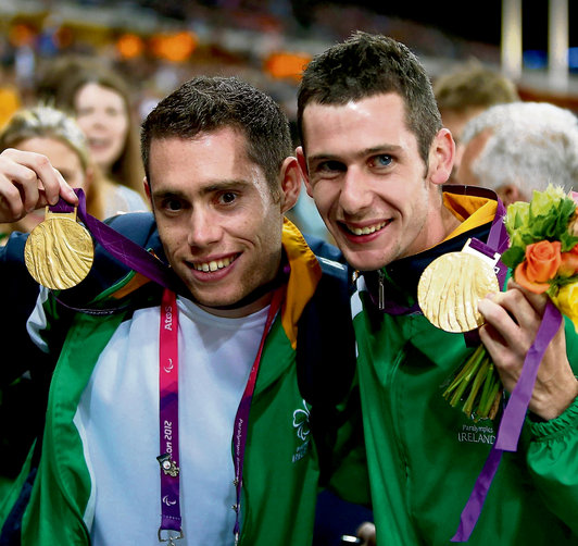 Ireland's Jason Smyth and Michael McKillop showing off their Gold Medals won at the London 2012 Paralympics