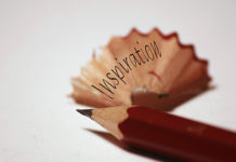 Pencil and pencil shaving, depicting the word 'inspiration'.